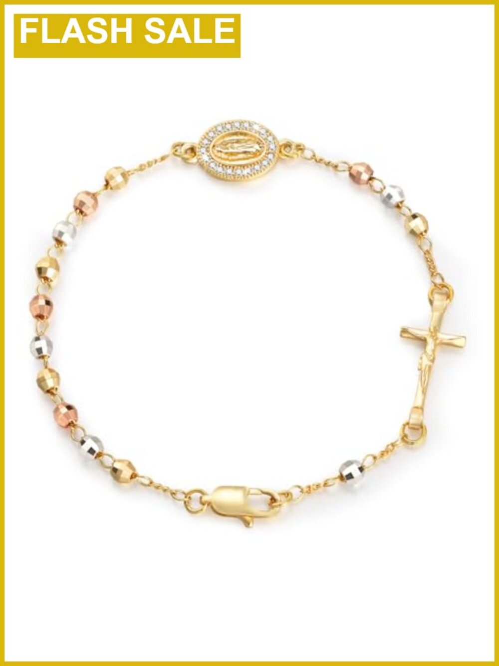 14K Gold Plated Rosary Bracelet Link Chain Adjustable Catholic Gift